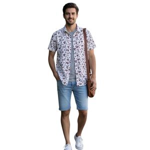 VSTR Premium Shirt size small Men's Floral Cream Shirt